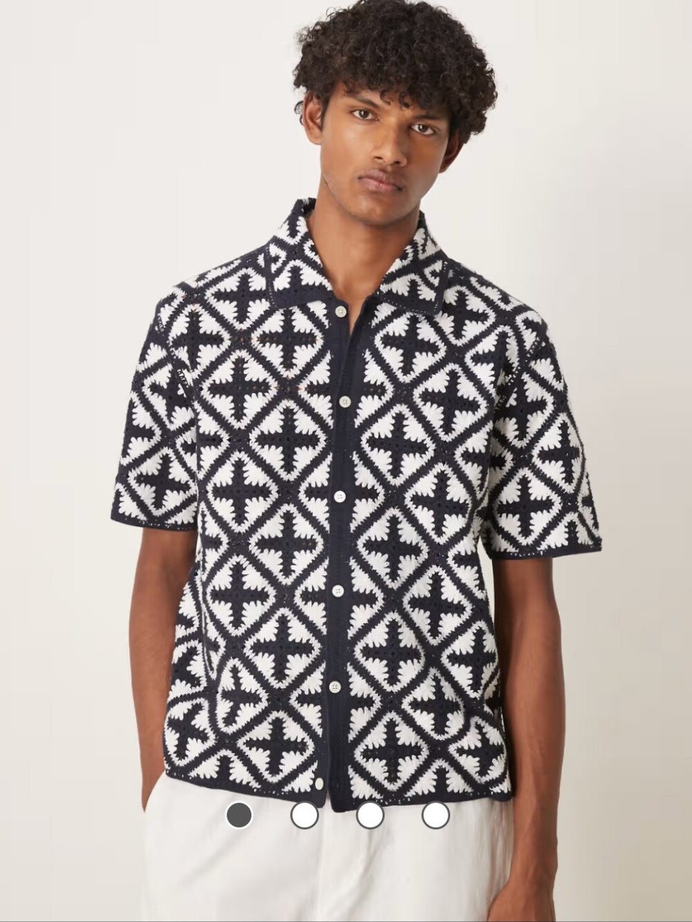 Abercrombie & Fitch Navy Blue Short Sleeve Knit Diamond Print Polo
